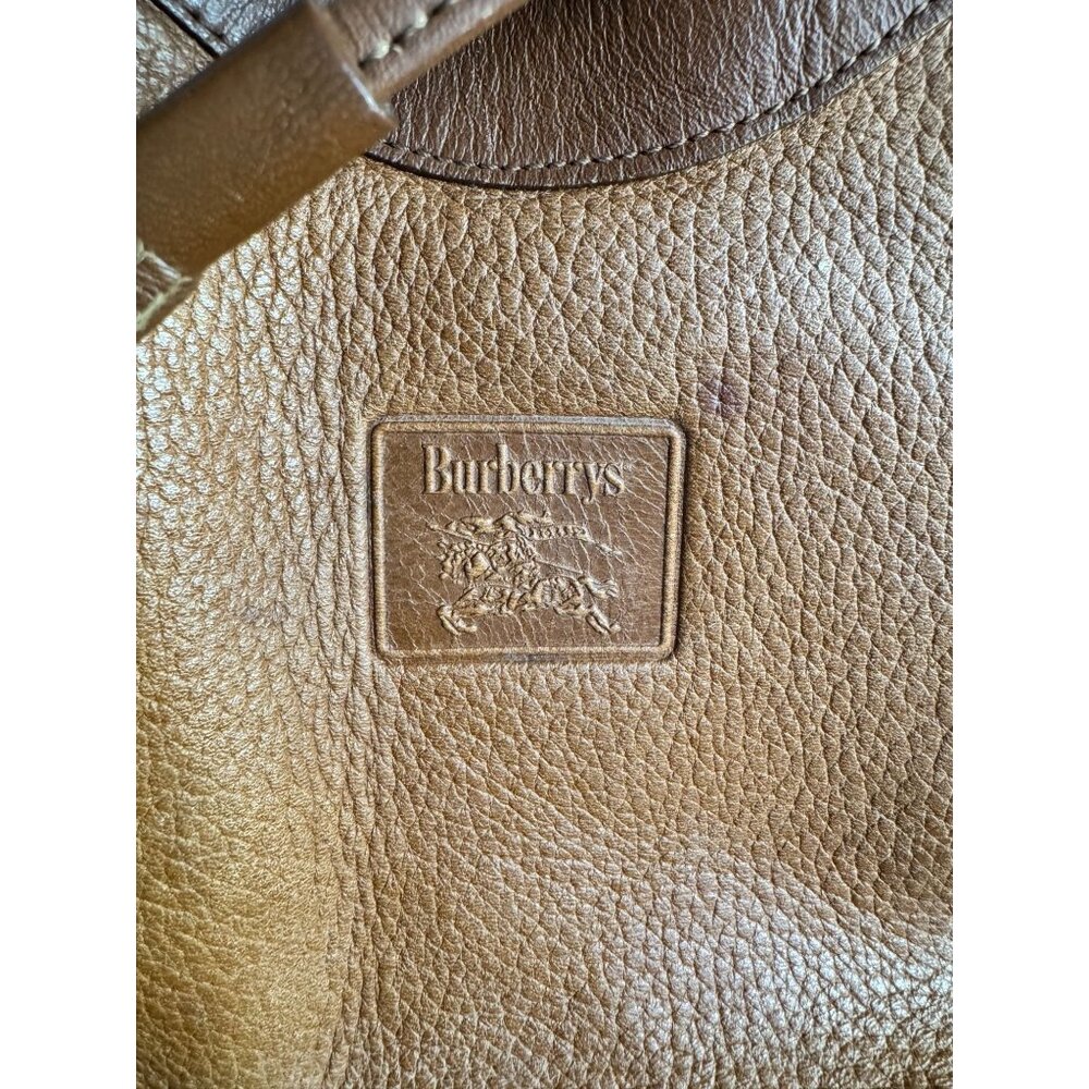 BURBERRYS Brown Leather Drawstring Bucket Bag COA Nova Check Haystack Lining VTG - Picture 3 of 14